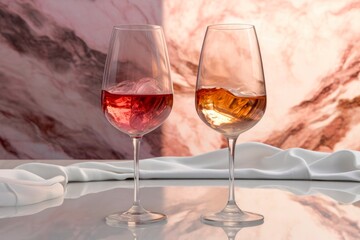 Two glasses of red and white winele table, closeup. Created with Generative AI tools