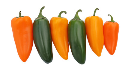 Different hot chili peppers isolated on white, top view