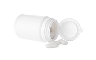 Jar with chewing gums on white background