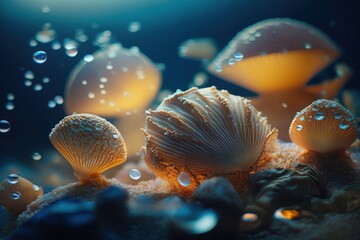 Obraz na płótnie Canvas Close Up Of Seashells Underwater. AI generated, human enhanced.