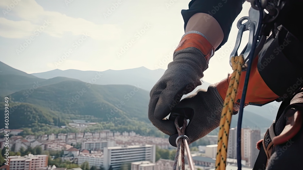 Wall mural workers working at heights on buildings