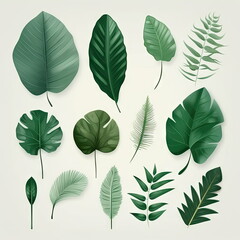 Tropical leafs collection, green leaves