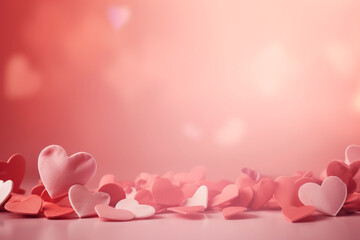 Pink hearts on a pink background with the word love on it