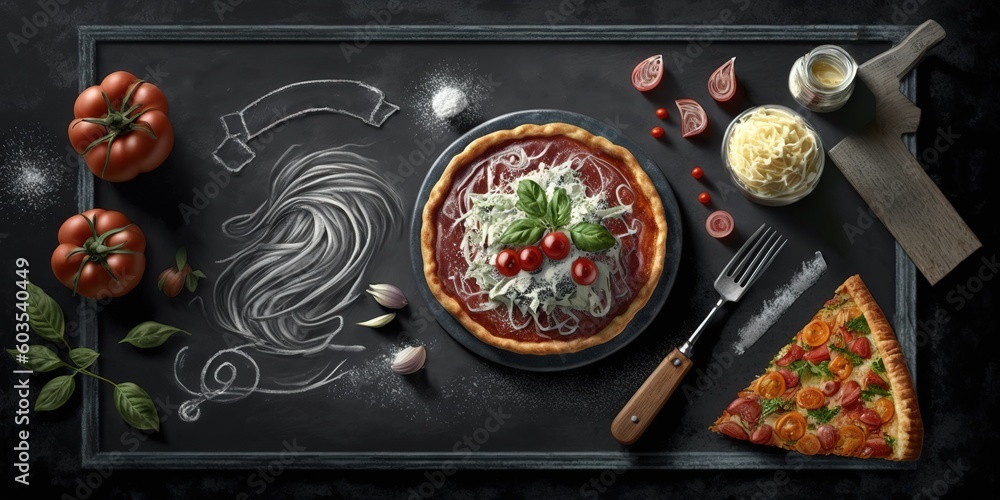 Poster culinary delights and a chalkboard at close-up generative ai