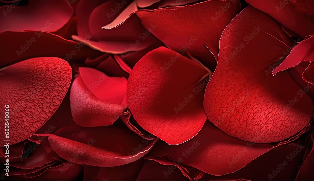 Poster rose petals in close-up red color generative ai