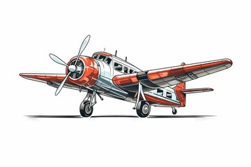 Whimsical Cartoon Illustration of a Propeller Airplane, Minimalist, White Background, Generative AI