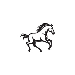 Fototapeta na wymiar horse jumping, black white illustration isolated on white background
