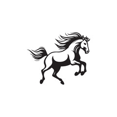 horse jumping, black white illustration isolated on white background