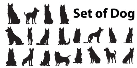 Silhouettes of a dog's vector set.
