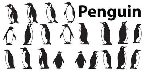A group of penguins silhouette vector set. - obrazy, fototapety, plakaty