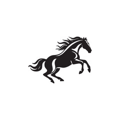 Fototapeta na wymiar horse jumping, black white illustration isolated on white background