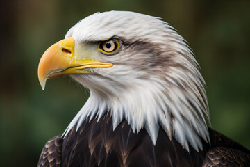 Fototapeta premium A close up of a bald eagle with a green background Generative Ai