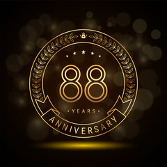 88th anniversary logo with golden laurel wreath and double line numbers, template design for anniversary celebration event, double line style vector design