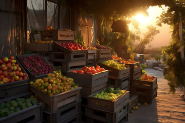 Obraz na płótnie Canvas morning fruit market with fruits made with Generative AI