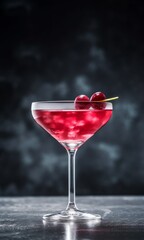 Red cosmopolitan with cherrys on the top over a concrete bar created with Generative AI technology