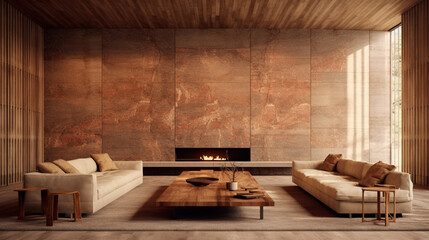 Obraz na płótnie Canvas A living room with wooden concept interior