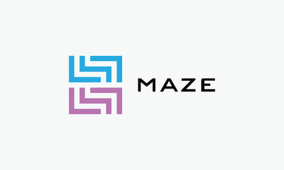 Maze square concept logo vector minimalist design labyrinth line symbol creative future business identity
