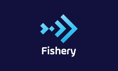 Obraz premium Logo vector fish elbow line square blue color ocean nature sea water wildlife symbol food fresh hunt fisher