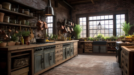 Fototapeta na wymiar Generative AI, Cozy and Charming Rustic Kitchen Design