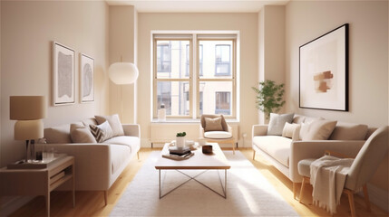 Fototapeta premium Generative AI, Scandinavian Minimalist Living Room