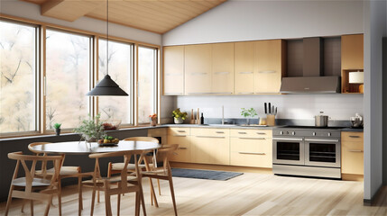 Fototapeta premium Generative AI, Minimalist Elegance: A Scandinavian-Inspired Kitchen