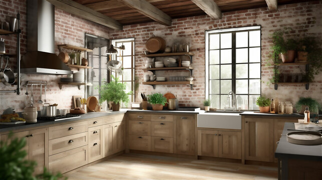 Generative AI, Cozy and Charming Rustic Kitchen Design