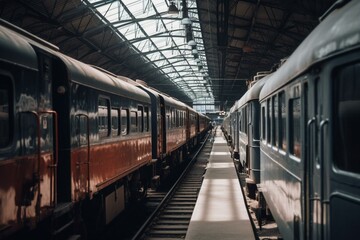 Fototapeta na wymiar Trains at a Western Station. Generative AI
