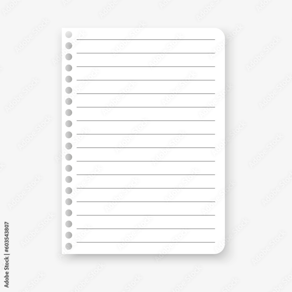 Poster sheet of notebook in realistic style on gray background. vector illustration.