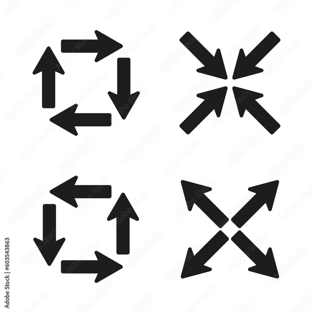 Poster black arrows inward outward. pointer arrow icon. line emblem. navigation pointer. vector illustratio