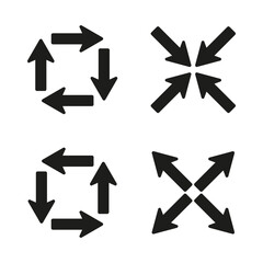 Black arrows inward outward. Pointer arrow icon. Line emblem. Navigation pointer. Vector illustration.