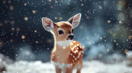 Cute deer with snowfall