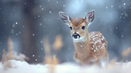 Deurstickers Cute deer with snowfall © Absent Satu