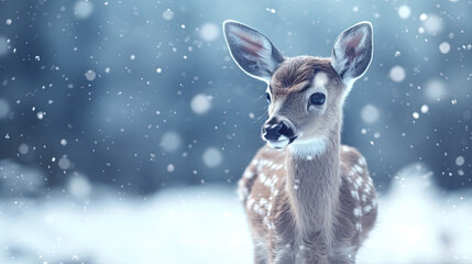 Cute deer with snowfall