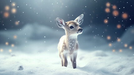Cute deer with snowfall