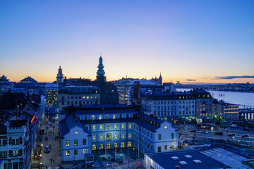 View of the sunrise from the observation deck in Stockholm, Sweden