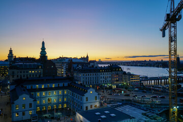 Beautiful view of the sunrise from the observation deck in Stockholm, Sweden