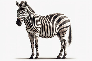 A zebra standing in front of a white background. Generative AI.