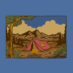 Illustration vector graphic of WILD CAMP ADVENTURE for apparel design merchandise, such as logos on product packaging