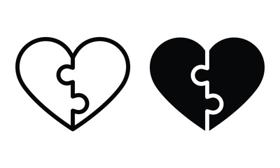 Love puzzle icon with outline and glyph style.