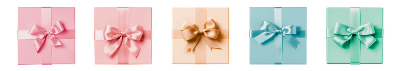 Gift boxes in pastel colors isolated on transparent background. Generative AI