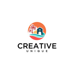  real estate vector logo design housed in a beautiful beach area unique