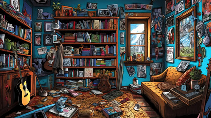 Room with rock and roll interior concept