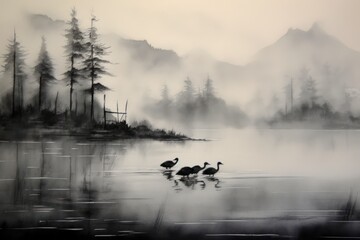 Chinese traditional style ink landscape painting