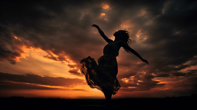 A woman in a dress dancing in the sunset Generative Ai