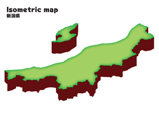 アイソメトリック、立体的な新潟県の地図、都道府県単位の地図のイラスト