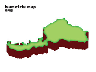アイソメトリック、立体的な福井県の地図、都道府県単位の地図のイラスト