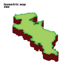 アイソメトリック、立体的な京都府の地図、都道府県単位の地図のイラスト