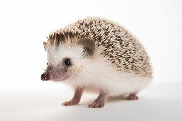 Obraz premium A small hedgehog sitting on top of a white table. Generative AI.