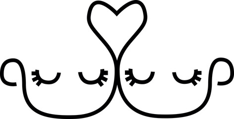 dibujo de línea con corazón formado por dos rostros de mujer estilizado. 