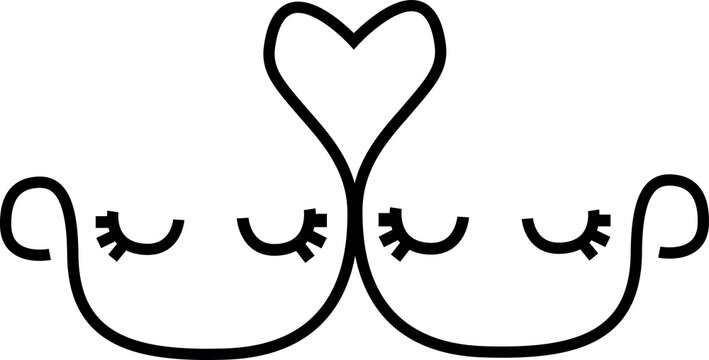 dibujo de l&iacute;nea con coraz&oacute;n formado por dos rostros de mujer estilizado. 